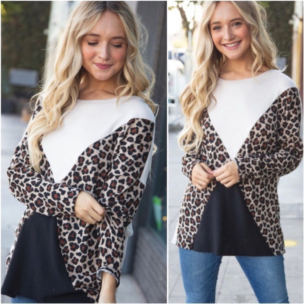Haptics long-sleeve leopard sweater top - Picture 1 of 4